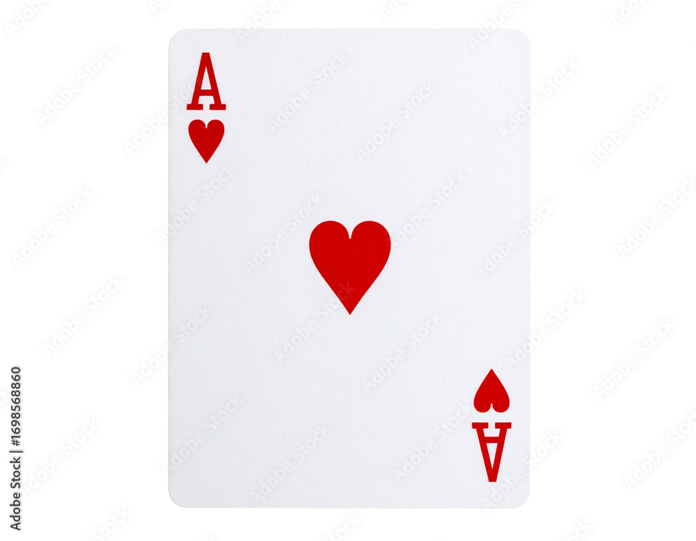 Obraz premium Ace of Hearts Playing Card, Classic Flat Design, Straight Front View, Transparent Background
