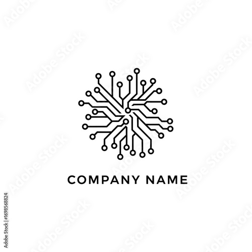 circuit board logo design, technology logo, electronic circuit, integrated circuit, microchip, digital technology.