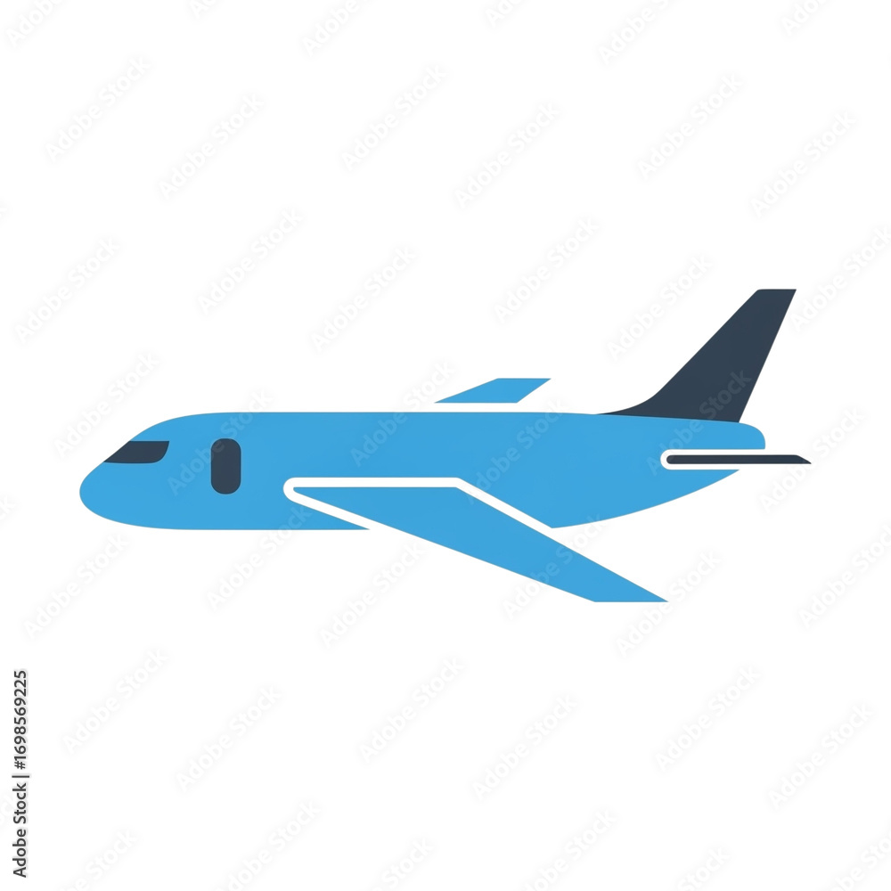Fototapeta premium Illustration of a stylized blue airplane in flight against a transparent background