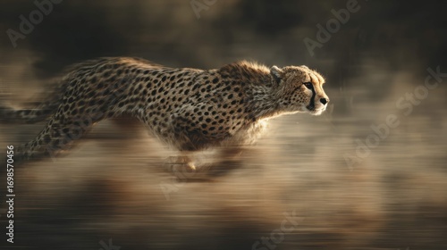 a cheetah in motion with its mouth open, appearing to be running fast through a dry landscape with a blurred background that suggests movement and speed