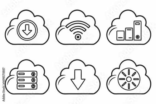 Cloud computing icons representing data storage and connectivity