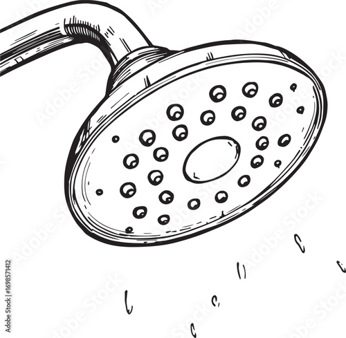 High-quality vector illustration of a modern bathroom shower set with shower head and mixer. Ideal for sanitary ware catalogs, plumbing fixture designs, bathroom renovation, and interior projects.