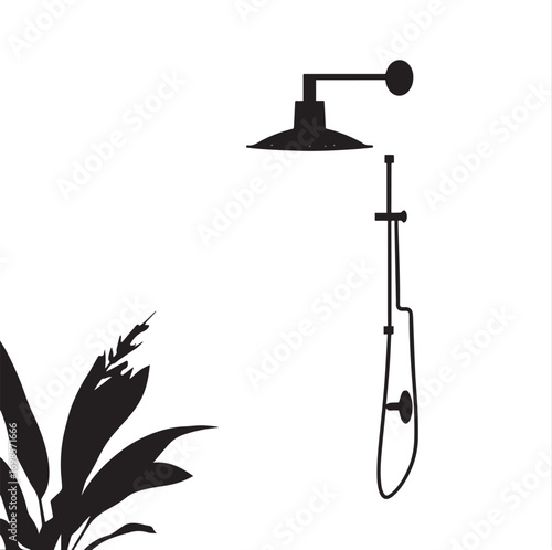 High-quality vector illustration of a modern bathroom shower set with shower head and mixer. Ideal for sanitary ware catalogs, plumbing fixture designs, bathroom renovation, and interior projects.