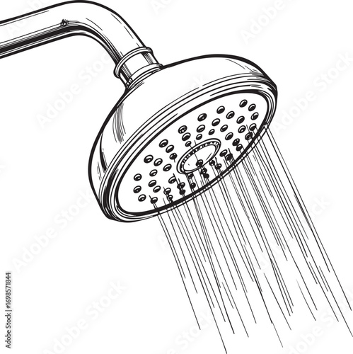 High-quality vector illustration of a modern bathroom shower set with shower head and mixer. Ideal for sanitary ware catalogs, plumbing fixture designs, bathroom renovation, and interior projects.