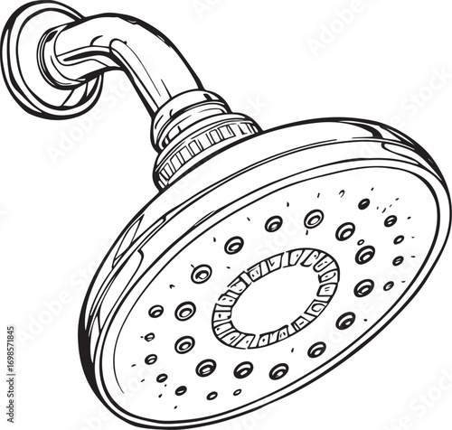 High-quality vector illustration of a modern bathroom shower set with shower head and mixer. Ideal for sanitary ware catalogs, plumbing fixture designs, bathroom renovation, and interior projects.