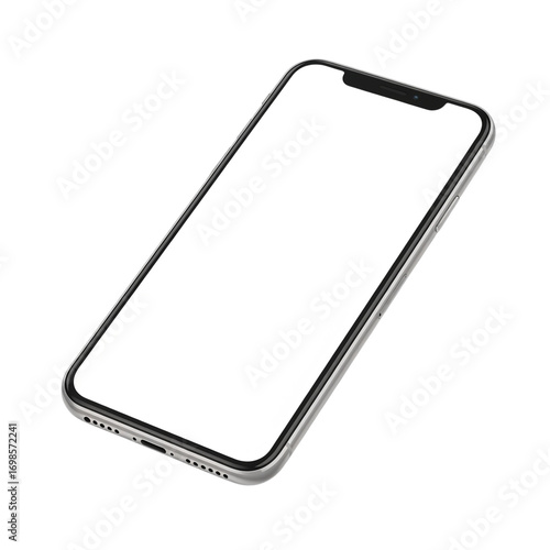 Illustration of a modern smartphone with a blank white screen on a transparent background