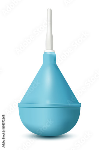 Enema. Medical Syringe, Irrigator for bowel cleansing and introducing liquids or medicines. A pear-shaped rubber device used in gastroenterology, proctology, surgery, colonoscopy. Realism