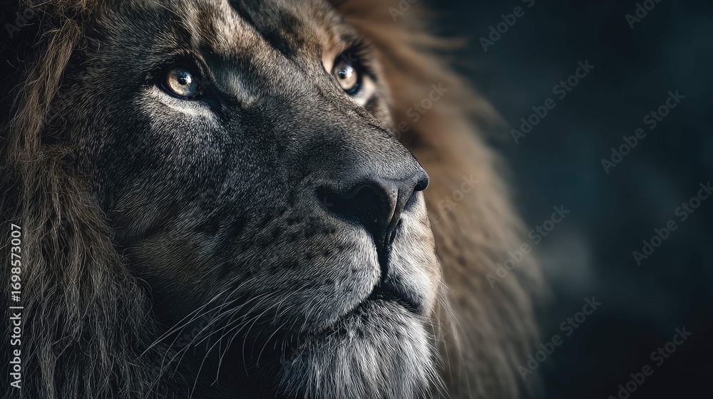 Naklejka premium a majestic lion with a close up view of its face, showcasing its regal presence and powerful eyes