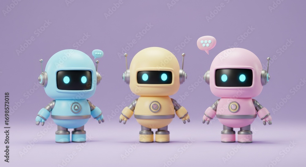 Fototapeta premium 3D Cartoon Character Illustrations Featuring Cute Robots, Avatars, and Futuristic Mascots Isolated on Transparent Background