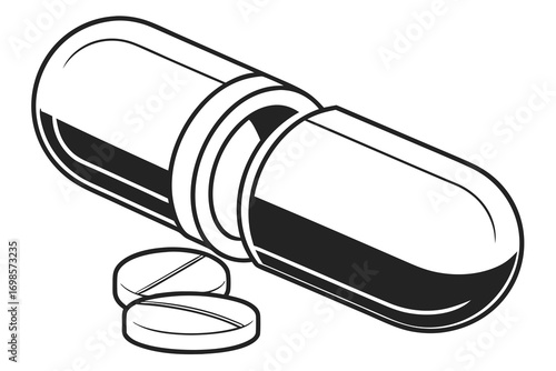 Open capsule and pills illustration