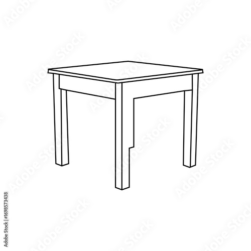 A clean line drawing of a square wooden table.
