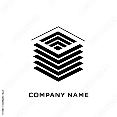 Modern geometric logo design representing stacked layers or blocks.
