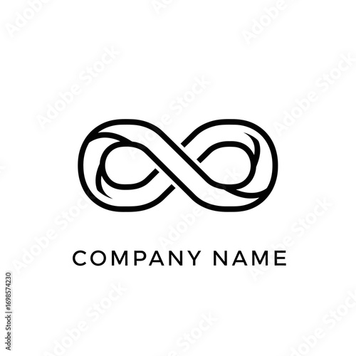 Modern infinity symbol logo design in black line art.