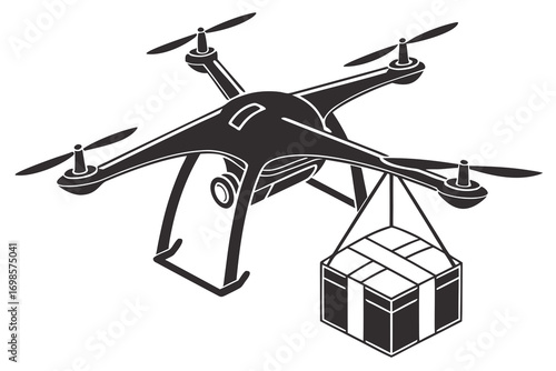 Drone delivering a package with a camera attached