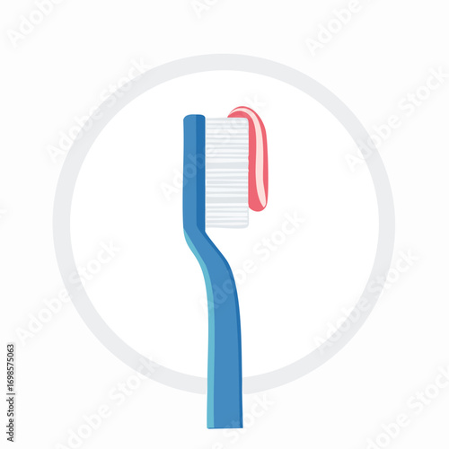 Minimalist flat vector illustration of a toothbrush with a strip of toothpaste, symbolizing the importance of daily dental care and oral hygiene for a healthy smile