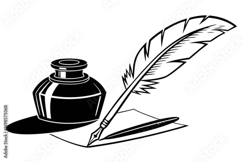 Classic quill pen and inkwell on paper