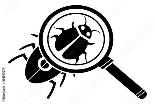 Magnifying glass inspecting a bug icon