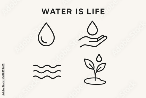 Water is Life Icons – Sustainability and Eco Nature Symbols
