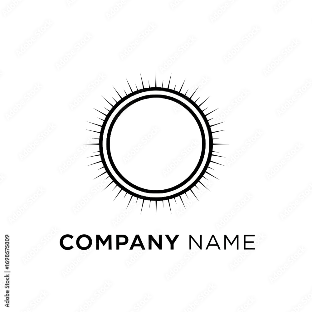 Fototapeta premium Simple Sun Logo with Double Circle and Rays.