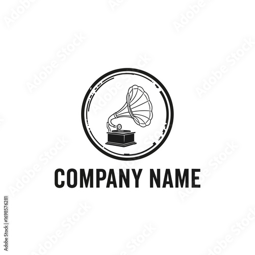 Vintage Gramophone Logo Design in a Circular Frame.
