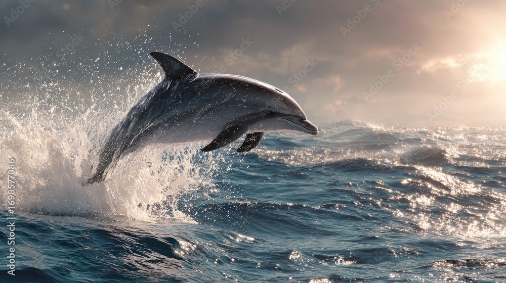 Fototapeta premium a dolphin leaping out of ocean water