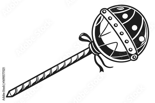 Black and white stylized lollipop with decorative band and ribbon