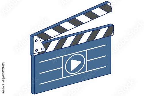 Blue clapperboard with play button icon for filmmaking and video production