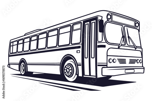 Classic bus illustration in black and white