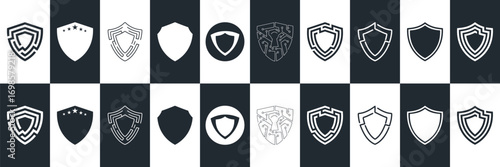 Shield set. collection shield security line icons, sign, logo or emblem. Vector illustration