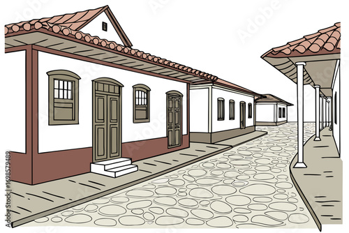 Charming cobblestone street lined with traditional buildings