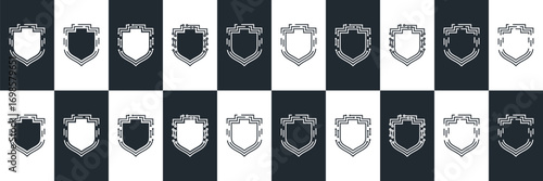 Shield set. collection shield security line icons, sign, logo or emblem. Vector illustration
