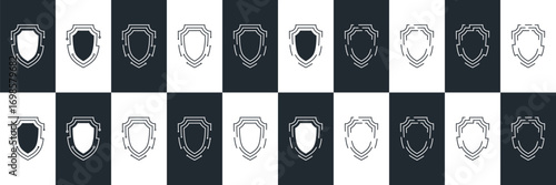Shield set. collection shield security line icons, sign, logo or emblem. Vector illustration