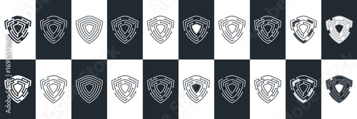 Shield set. collection shield security line icons, sign, logo or emblem. Vector illustration