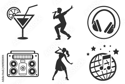 Music and party icons silhouette collection