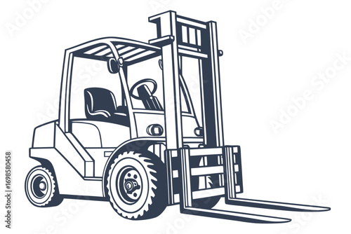 Stylized line art illustration of a forklift truck