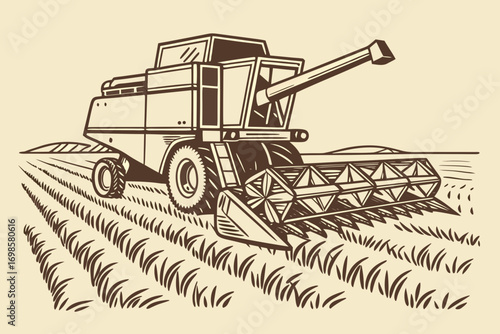 Combine harvester working in a field