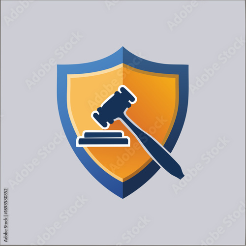 Abstract visual representation of justice system protection and legal shield icon