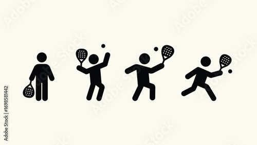 Padel player with racket icon collection set