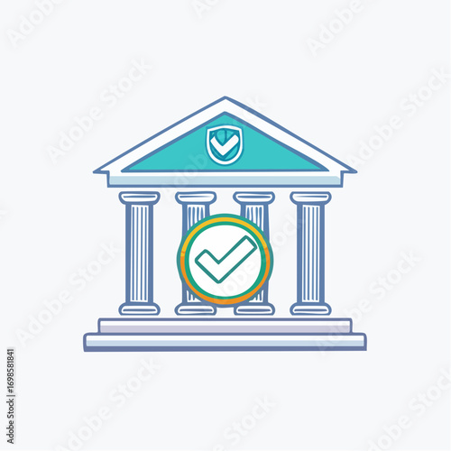 Approved financial institution illustration with checkmark symbol guaranteeing security and trust