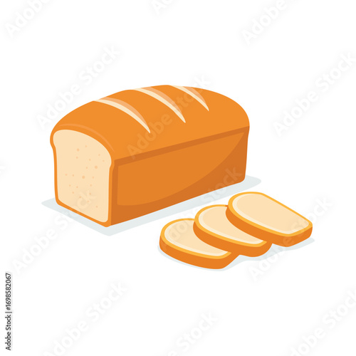 Vector illustration of a freshly baked loaf of sliced white bread, a basic food staple for breakfast toast or sandwiches, isolated on a white background