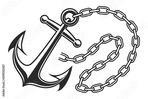 Classic anchor with a coiled chain illustration