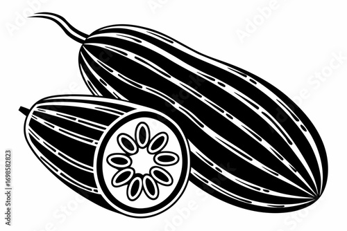 Stylized black and white illustration of cucumbers