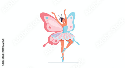 A cartoon ballerina with butterfly wings in a dance pose