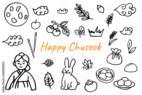 A set of doodle elements for celebrating the South Korean holiday Chuseok