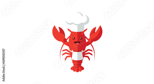 Cartoon lobster wearing a chefs hat and apron