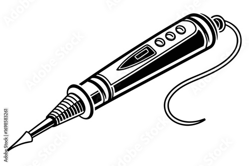 Black and white illustration of a digital soldering iron pen