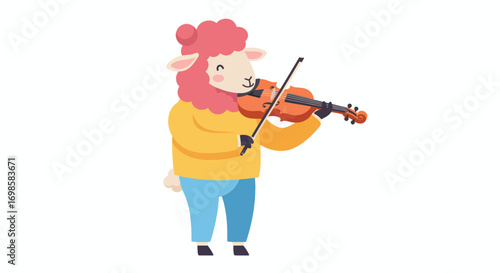 A cartoon sheep plays a violin