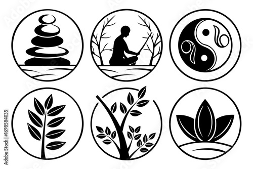 Zen and nature inspired circular icons for wellness and balance
