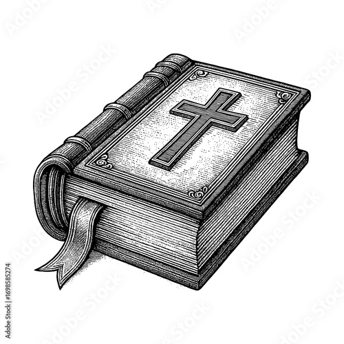 The book of the Bible, the Holy Scripture in a beautiful cover with a cross.