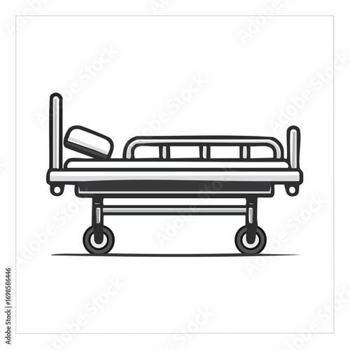 A simple vector icon of a hospital patient bed, representing medical treatment, healthcare services, and emergency room equipment